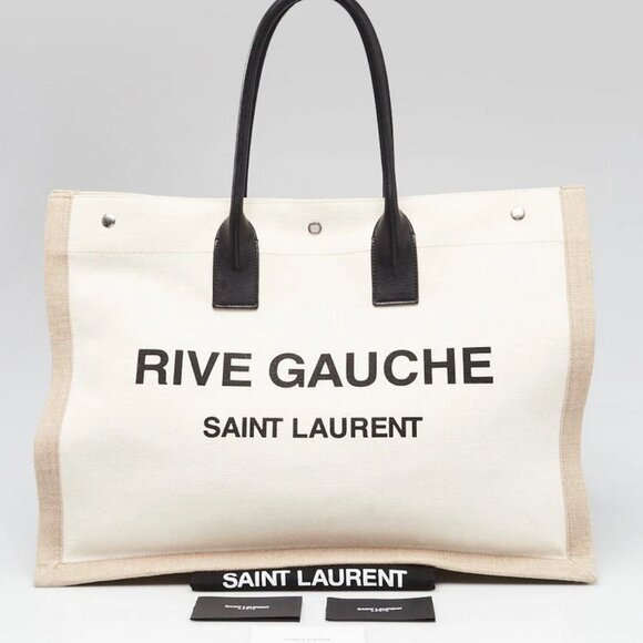 Yves Saint Laurent Natural Linen And Leather Rive Gauche Tote Bag - Picture 10 of 10
